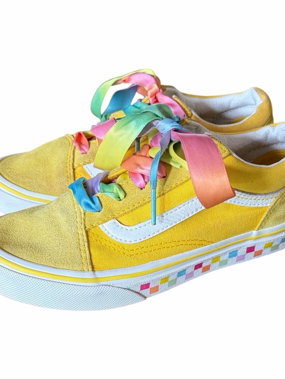 Vans Old Skool Rainbow Tie Dye Lace Fashion Sneakers Yellow Girls size 2
